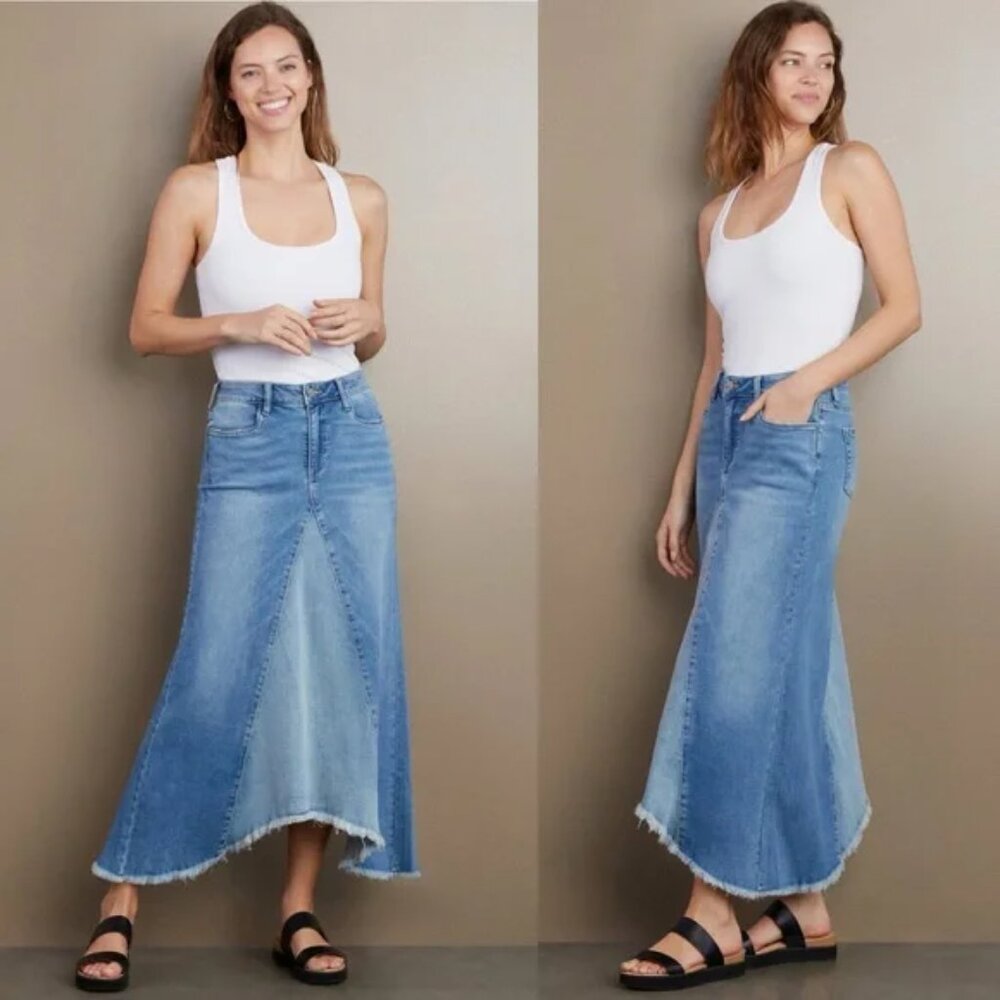 NORDSTROM Wash Lab Denim Pieced Midi Skirt 24 $128